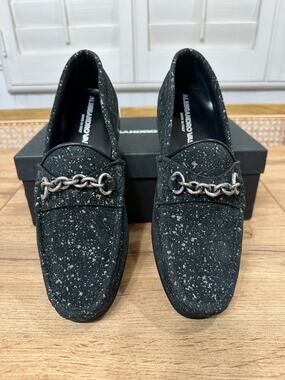 Alessandro Vasini Portofino Loafers Black Silver Calfskin Size US 38 NIB Luxury